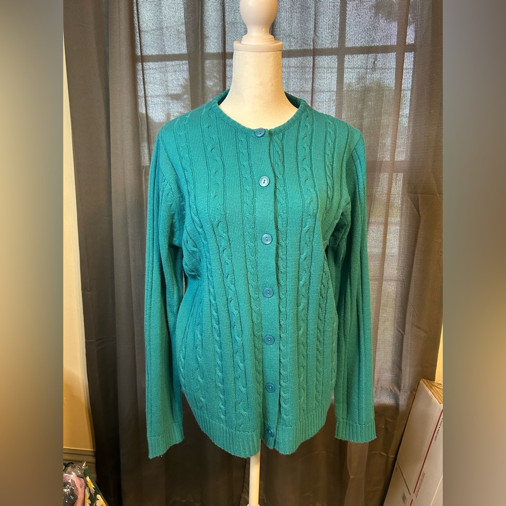 Chic Teal Cable Knit Cardigan
